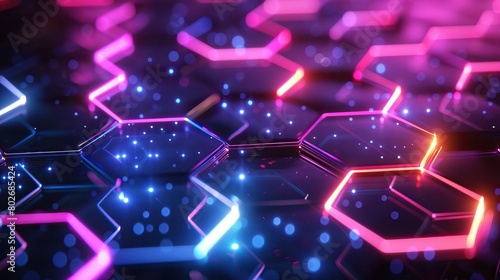 Neon Futuristic Hexagonal Network with Glowing Particles