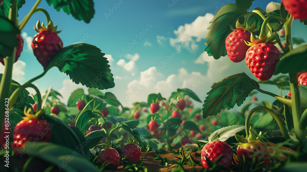 Strawberries growing in a green farm plantation. Strawberries growing in a green farm plantation.