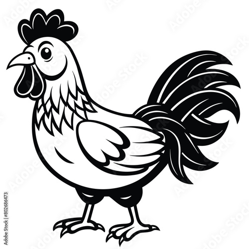 Solid color cartoon chicken rooster posing vector design