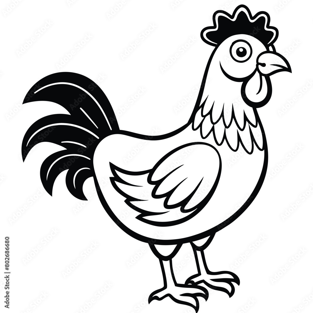 Solid color cartoon chicken rooster posing vector design