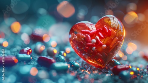 3D rendering image depicting comprehensive management strategies for patients with heart disease, including medication adherence, lifestyle modifications, and cardiac rehabilitation programs