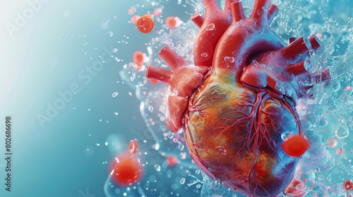 3D rendering image depicting comprehensive management strategies for patients with heart disease, including medication adherence, lifestyle modifications, and cardiac rehabilitation programs