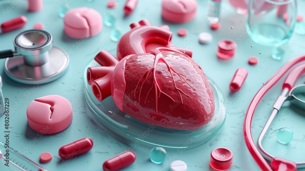 A visually stunning 3D rendering image showing diagnostic tests and ...