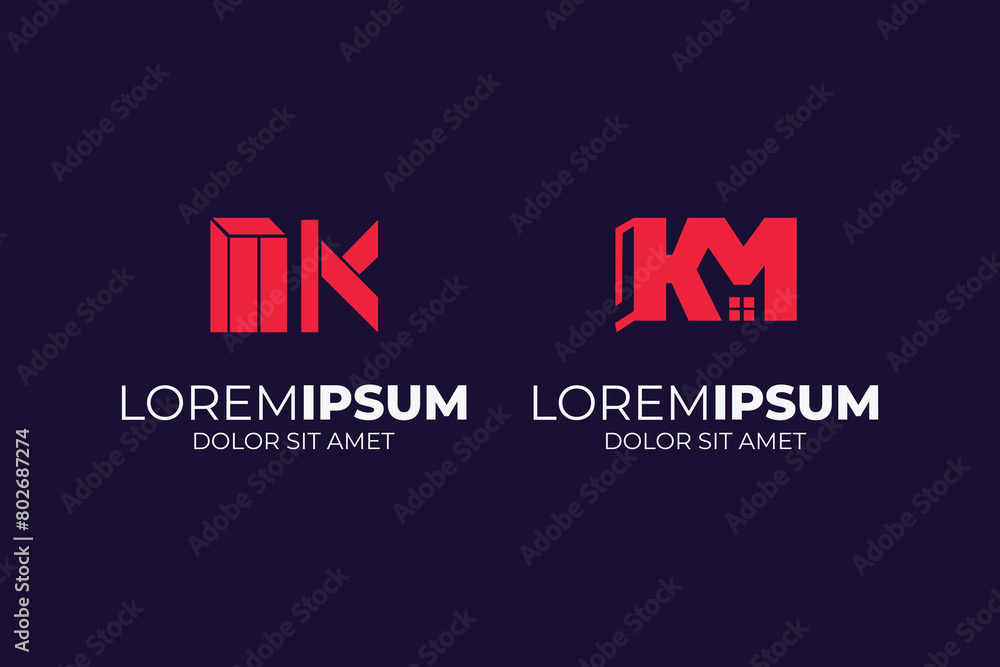 Vector alphabet letters initials monogram logo km mk k and m Vector alphabet letters initials monogram logo km mk k and m