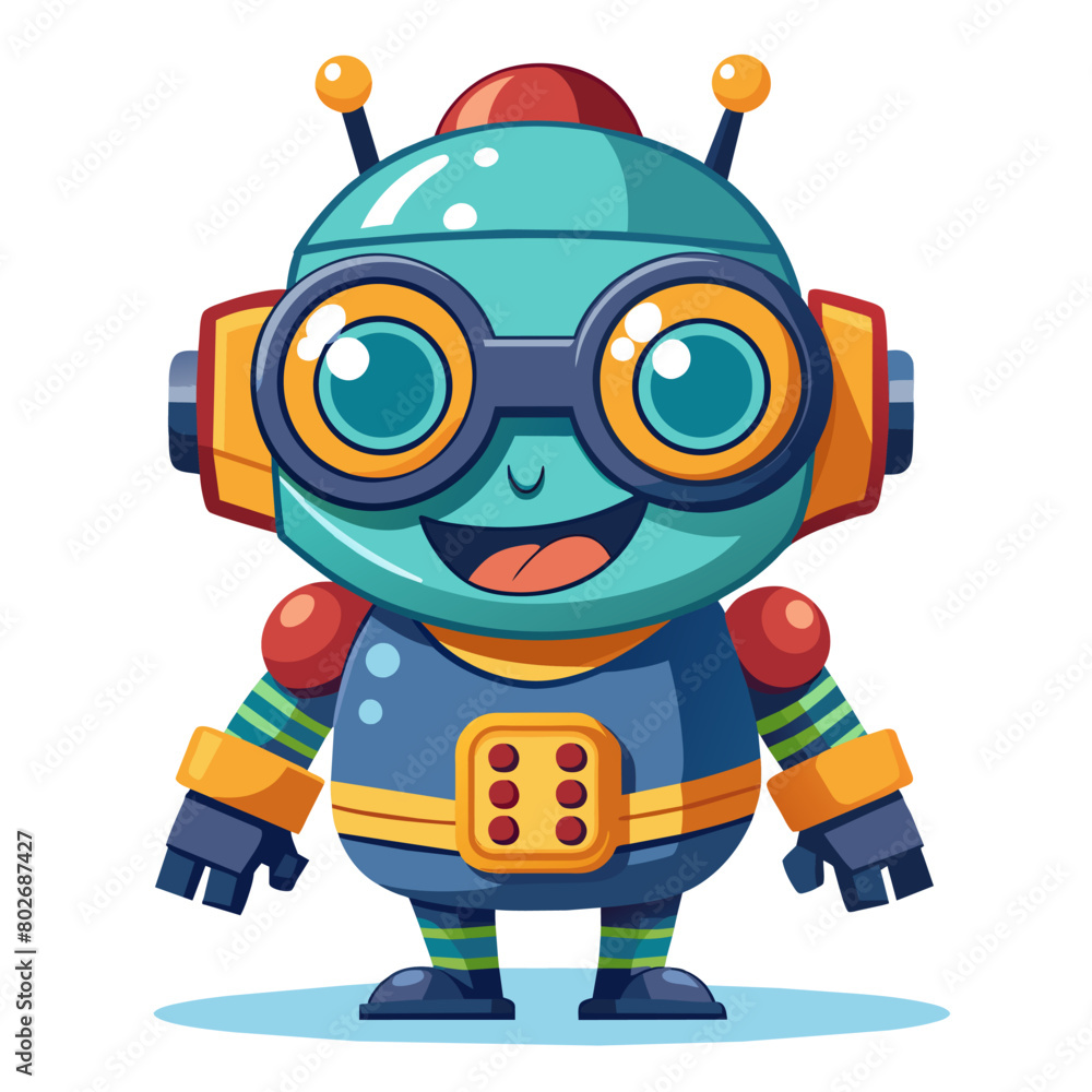 A small robot with oversized goggles and a playful A small robot with oversized goggles and a playful