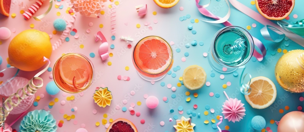 Celebration items arranged in a flat lay. Celebration items arranged in a flat lay.