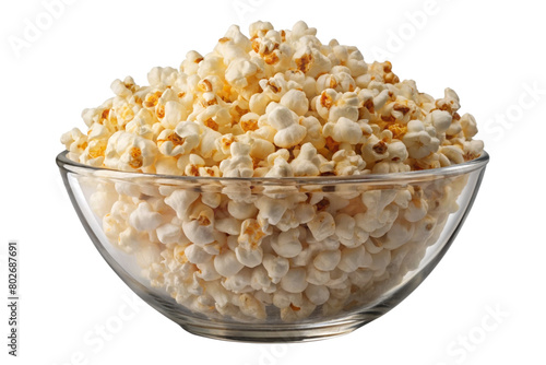 Isolated Bowl of Popcorn: A bowl of popcorn isolated on a transparent background, featuring fluffy kernels and buttery flavor, great for movie night illustrations and snack menus.
 photo