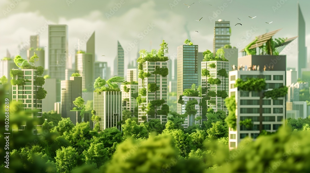 Sustainable Urban Oasis Futuristic Cityscape with Lush Greenery and Modern Architecture
