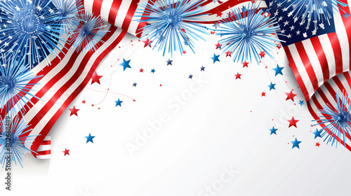 American flag patriotic background with fireworks and stars