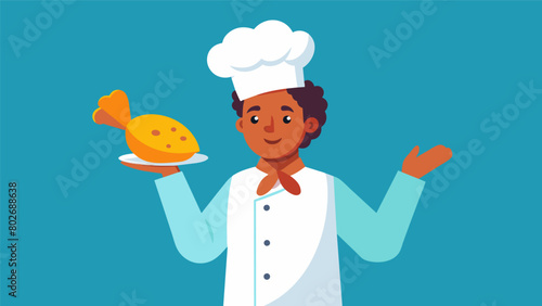 A chef showing off their perfectly golden and crispy fried chicken a musthave on any Juneteenth menu.. Vector illustration
