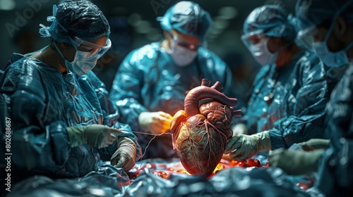 3D rendering image illustrating the process of heart transplantation, including donor selection, surgical procedure, and postoperative care photo