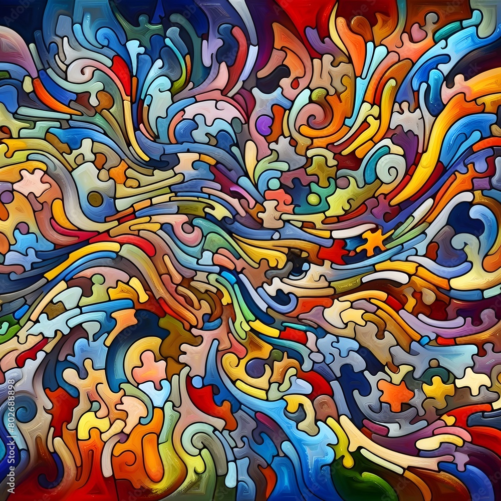 Jubilant Jigsaw abstract colorful shapes fitting together like puzzle background Jubilant Jigsaw abstract colorful shapes fitting together like puzzle background