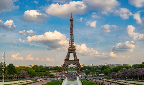 Paris France, city skyline at Eiffel Tower and Trocadero Gardens
