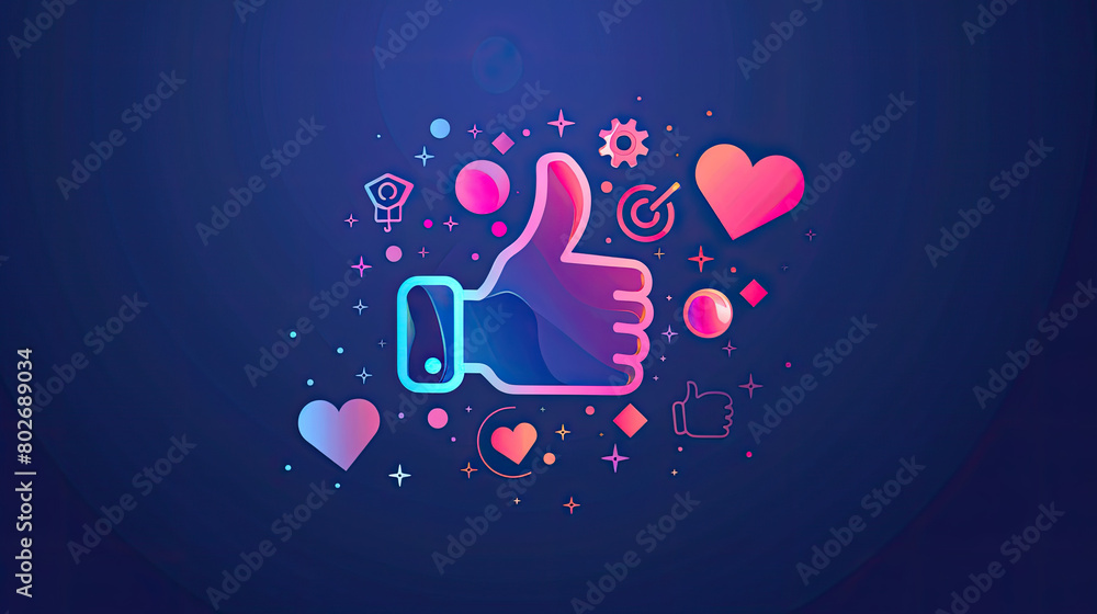 vector logo of a social media white thumbs up against a purple blue gradient backgroundcomposed of simple shapes
