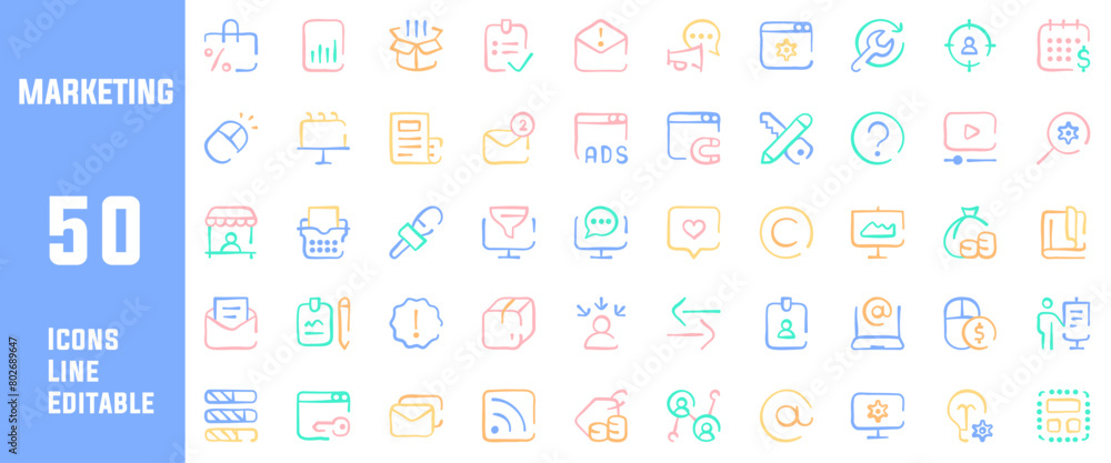 50 Marketing Icons Set Line Editable Vector Illustration 50 Marketing Icons Set Line Editable Vector Illustration