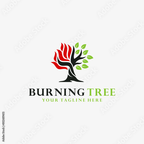 Burning tree logo design vector illustration