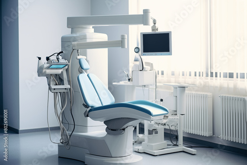 Dental radiography equipment used for diagnostic imaging in a dental clinic.