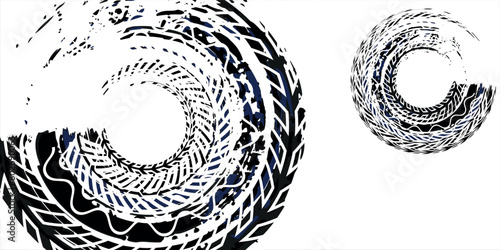 Auto tire tread grunge element. Car and motorcycle tire pattern, wheel tyre tread track. Black tyre print.