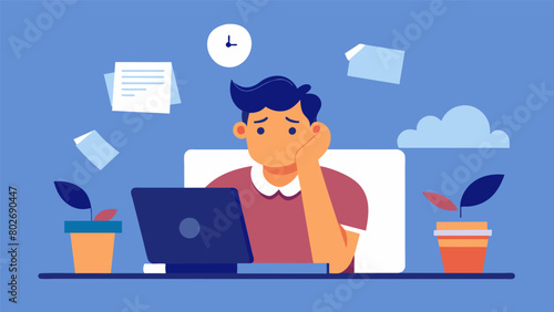 Before ketamine therapy a man is shown sitting at his desk staring blankly at his computer screen. Papers are tered all over the desk and his.