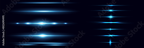 Red horizontal lens flares pack. Laser beams, horizontal light flares. Glowing streaks on dark background. Luminous abstract sparkling lined background.