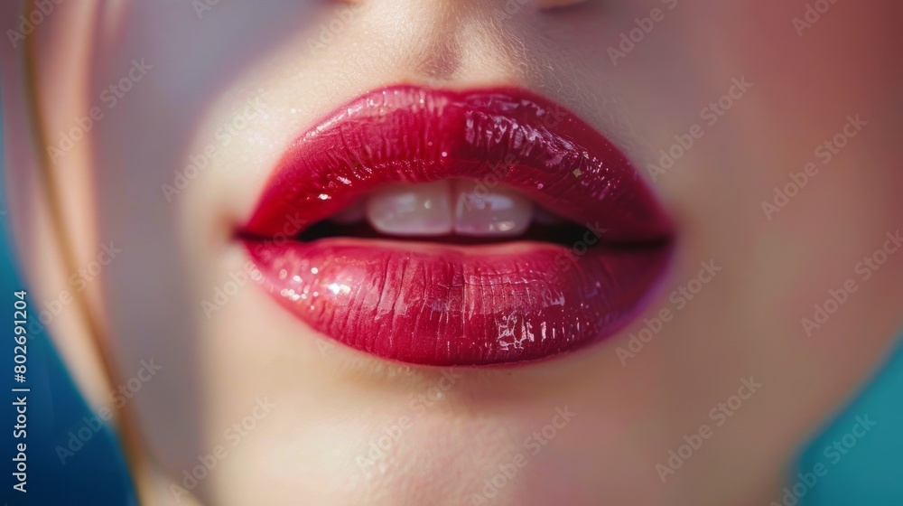 Sensual pink lipstick beauty: close-up of young woman's lips with glossy lipgloss, macro photography, natural sensuality and tenderness Sensual pink lipstick beauty: close-up of young woman's lips with glossy lipgloss, macro photography, natural sensuality and tenderness