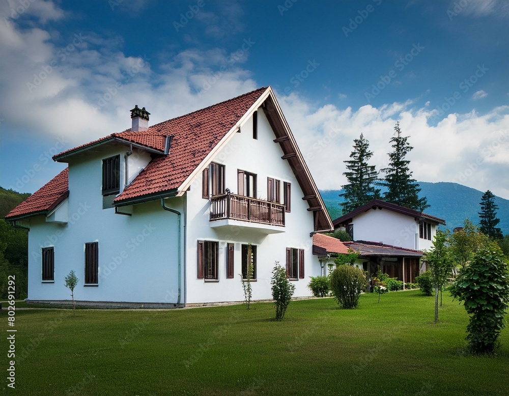 house in the village, Luxury white house in the village, Ai Generate house in the village, Luxury white house in the village, Ai Generate