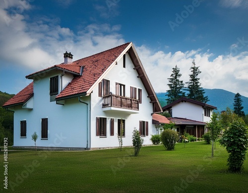 Wallpaper Mural house in the village, Luxury white house in the village, Ai Generate  Torontodigital.ca