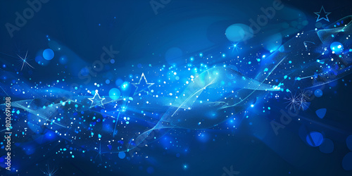 Blue background with a light effect star abstract blue glowing flying waves of energy particles futuristic high tech background