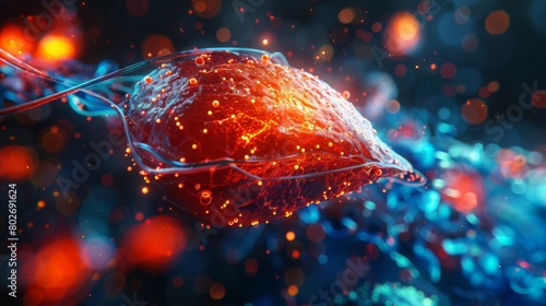 3D rendering image illustrating the progressive scarring of liver tissue, known as fibrosis, often seen in chronic liver diseases such as hepatitis and cirrhosis photo