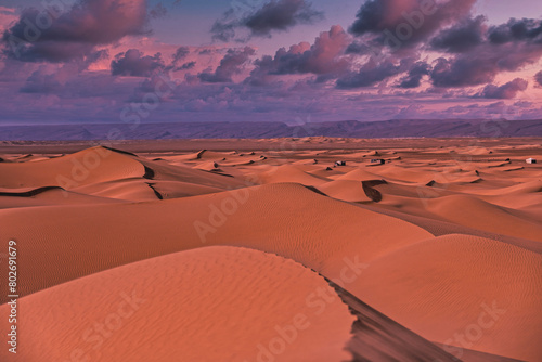 A dusk of sand dune at Mhamid el Ghizlane in Morocco