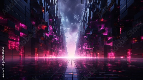 Abstract digital, pixelated magenta, techno grid, cyberpunk style