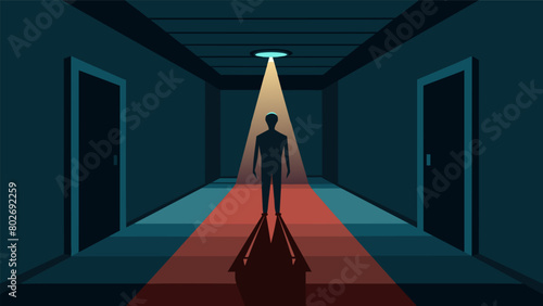 The end of the hall was a dead end with a single spotlight shining down on a distorted disfigured mannequin causing a feeling of dread and suion that.