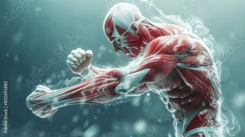 3D rendering image depicting the concept of muscle endurance, highlighting the ability of muscles to sustain contractions over extended periods without fatigue photo
