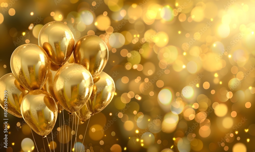 an invitation card with a lot of golden balloons, Generative AI an invitation card with a lot of golden balloons, Generative AI