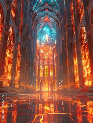 The image is a digital painting of a cathedral © Nakarin