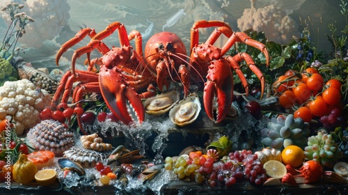the opulent variety of seafood products prepared for international export photo