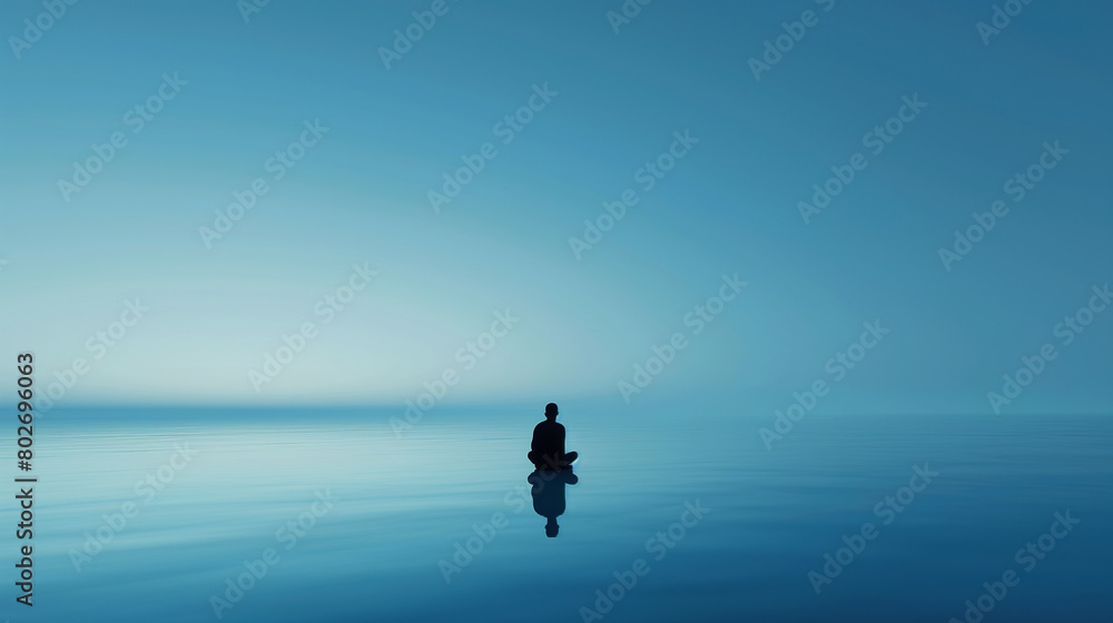 Fototapeta premium A person meditating in the middle of calm water