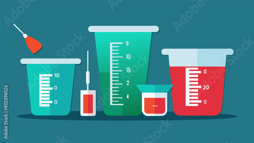 A set of measuring cups and ss labeled with specific dosage amounts used for accurately measuring out the desired quantity of ketamine for. photo