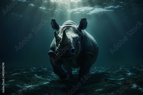 rhino in water  photo