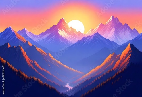 pixel art Serene mountain range at sunset majestic (6)