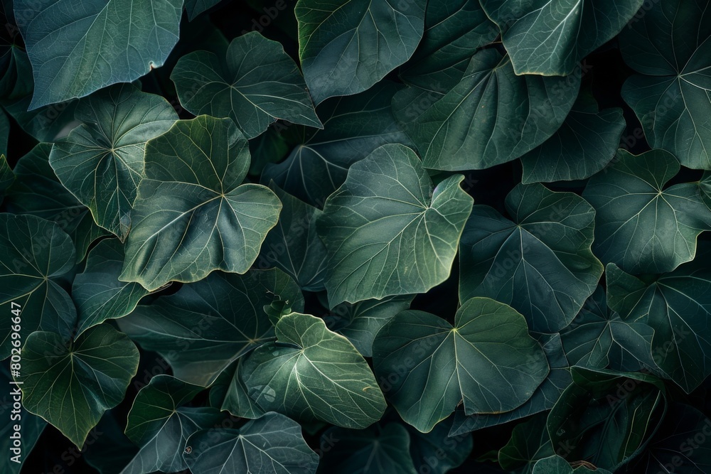 Abstract texture of green leaves against a dark nature background Abstract texture of green leaves against a dark nature background