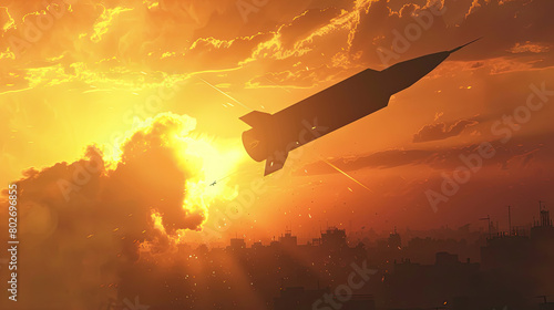 Silhouette Bomb, chemical weapons flying,missile defense, a system of salvo fire photo