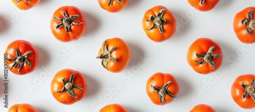 Ripe persimmon fruits separated on a white backdrop. photo