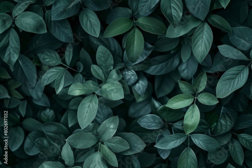 Abstract texture of green leaves against a dark nature background