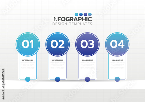 Modern Info-graphic Template for Business with 4 steps, icons for 4 options, Gradients multi-color, labels. Vector info-graphic element.