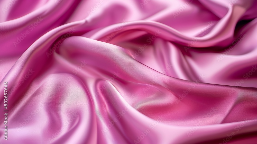 Close-up of a luxurious pink silk fabric with soft folds and glossy texture. Close-up of a luxurious pink silk fabric with soft folds and glossy texture.
