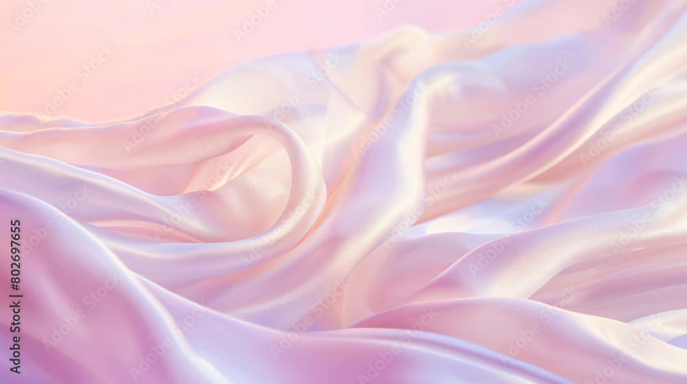 Close-up view of satin fabric in elegant waves with a soft pink and white gradient background. Close-up view of satin fabric in elegant waves with a soft pink and white gradient background.