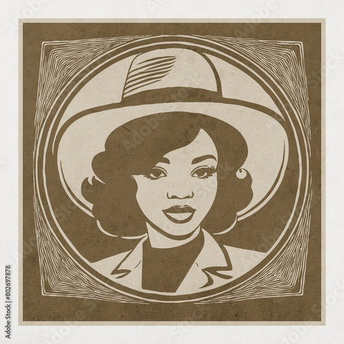 Fictional character of a woman with a hat. Logo design for use in graphics. Generated by Ai