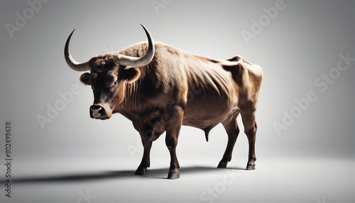 body of muscled bull  isolated white background. 