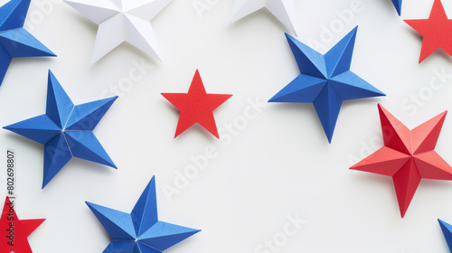 red and blue paper stars pattern on white background